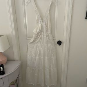 Soft cotton white dress with embroidered white flowers